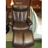 EKORNES STRESSLESS SWIVEL RECLINING ARMCHAIR IN DARK BROWN LEATHER TOGETHER WITH A STRESSLESS