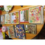 SIX ASSORTED VINTAGE VICTORY WOODEN JIGSAW PUZZLES, ONE OTHER JIGSAW PUZZLE, AND TWO VINTAGE TINS