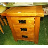 LIGHT OAK MODERN THREE DRAWER BEDSIDE CHEST WITH METAL HANDLES