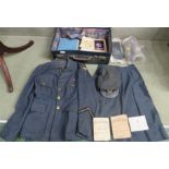 VINTAGE SUITCASE WITH CONTENTS OF LADIES GLOVES, EPHEMERA AND RAF LADIES UNIFORM TUNIC AND HAT