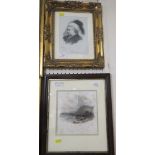 TWO FRAMED AND MOUNTED PRINTS - QUEEN VICTORIA AND 'VIEW FROM THE BEACH AT SIDMOUTH'