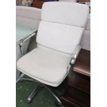 METAL FRAMED SWIVEL OFFICE CHAIR WITH CREAM LEATHER EFFECT SEAT