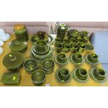 LARGE SELECTION OF HORNSEA 'HEIRLOOM' GREEN GLAZE TEA AND DINNER WARE INCLUDING PLATES, CUPS AND