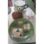 LARGE DECORATIVE CUP AND SAUCER PLANTER, LARGE BOWL, PORTMEIRION SERVING DISH AND LIDDED CHEESE