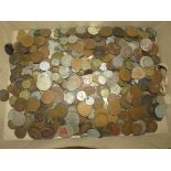 ALBUM OF ASSORTED BRITISH AND WORLD COINS, BANK NOTES AND COINS (CONTENTS OF TIN AND CARDBOARD BOX)