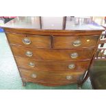 MAHOGANY BOW FRONTED CHEST OF TWO SHORT OVER THREE LONG GRADUATED DRAWERS WITH BRASS HANDLES