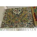 KASHMIRI HAND STITCHED CREAM GROUND DECORATIVE SMALL FLOOR COVERING (APPROXIMATELY 90CM X 58CM)