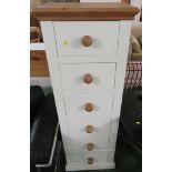 MODERN TALL NARROW PAINTED PINE CHEST OF SIX DRAWERS