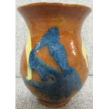 CLAY PITS EWENNY STUDIO POTTERY VASE, BROWN GLAZE WITH BLUE AND CREAM SLIP