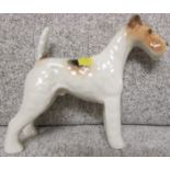 BESWICK WIRE HAIRED TERRIER CHAMPION TALAVERA ROMULUS, WHITE / BROWN, HEIGHT 14CM