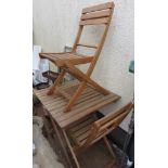 FOLDING WOODEN GARDEN BISTRO TABLE AND TWO FOLDING CHAIRS