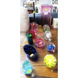 DECORATIVE COLOURED GLASSWARE INCLUDING VASES AND PAPERWEIGHTS