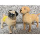 TWO BESWICK DOGS - LABRADOR (HEIGHT 8CM) AND PUG (7CM)