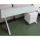 MODERN METAL FRAMED OPAQUE GLASS DESK WITH THREE DRAWERS