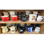 TWO SHELVES OF CERAMIC BREWERY AND ADVERTISING JUGS INCLUDING HAIG AND WORTHINGTON