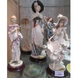 FIVE GIUSEPPE ARMANI FLORENCE RESIN FIGURINES OF WOMEN ON CIRCULAR BASES