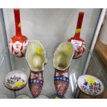 PAIR OF ORIENTAL PORCELAIN STEM VASES WITH CHARACTER MARKS, PAIR OF PORCELAIN SHOES AND SMALL BOWLS