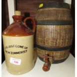 STONEWARE FLAGON AND OAK EFFECT CERAMIC BARREL WITH TAP