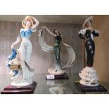 THREE GIUSEPPE ARMANI FLORENCE RESIN FIGURINES OF WOMEN ON SQUARE BASES