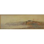 Arthur W Perry watercolour of Devon Bay and cliff, signed and sated 1903 lower right, 11cm x 35cm,