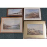 Four watercolour coastal / fishing scenes, no signatures (apparently by the same hand- 24cm x