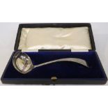 Silver ladle in presentation box, 2.4 ozt, Sheffield assay, 1908, maker's stamp J. R, in a fitted