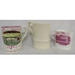 19th century porcelain tankard puce transfer decorated with views of Buildwas Abbey Shropshire and