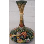 Moorcroft pottery bottle vase designed by Rachel Bishop, Prairie Summer pattern, green graduating to