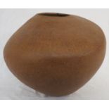 Sonia Lewis studio pottery large brown stoneware vase, shaped ovoid form with off-centre mouth,