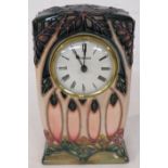 Moorcroft Pottery Cluny mantle clock, factory stamp and painted initials WM, height 15cm