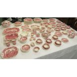 An extensive collection of pink transfer decorated Spode Tower pattern dinner, coffee and tea