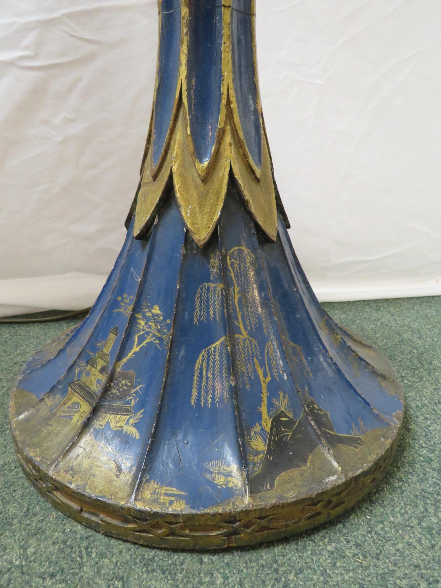 Light blue and gold painted oriental decorated fluted standard lamp - Image 2 of 6