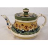 Transitional Macintyre teapot reg no. 401753 decorated with cream and green bands of floral and