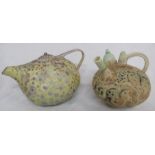 Maria Stewart (British, 20th century) porcelain teapot, ovoid with slender handle, yellow / green