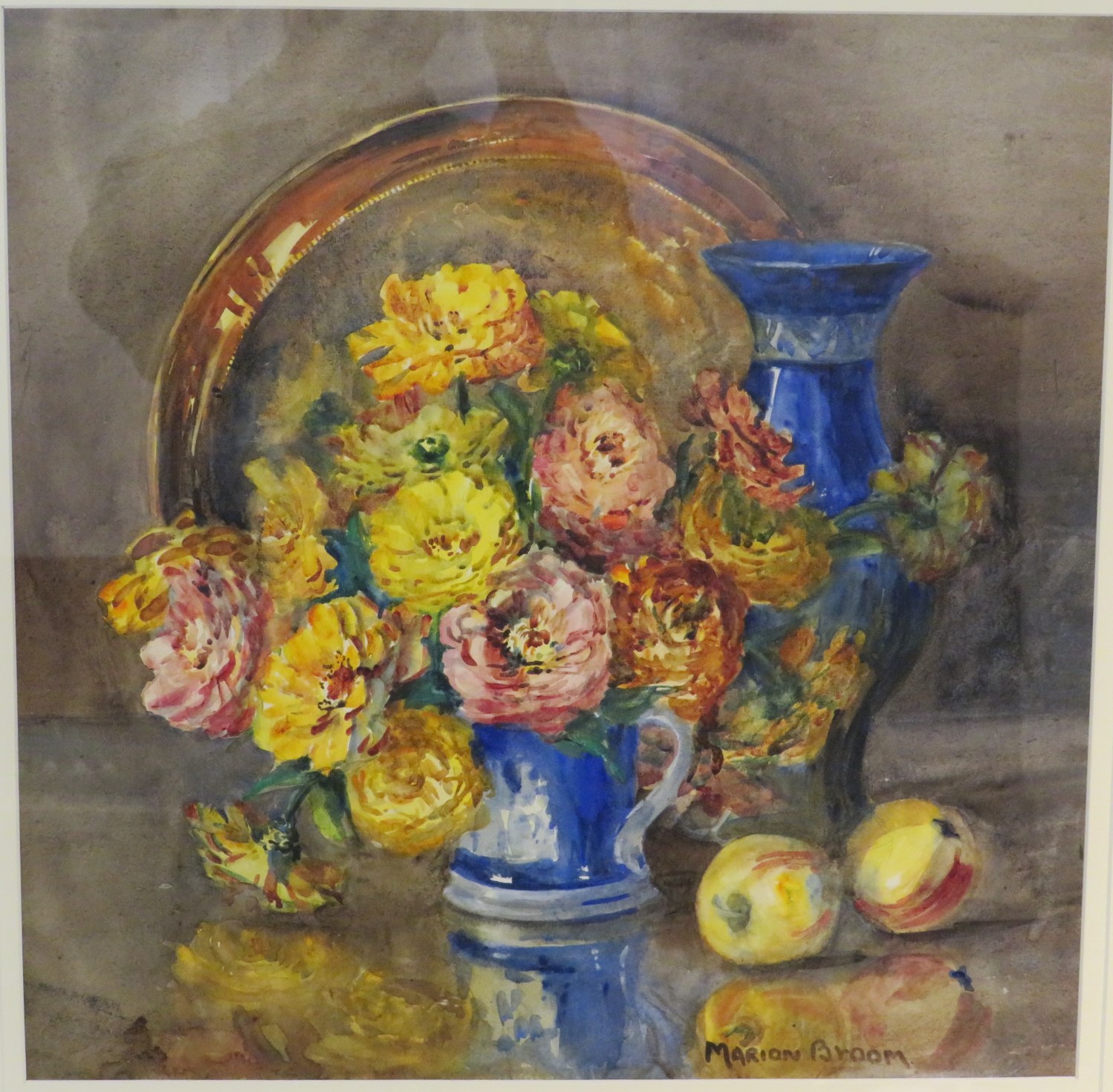 Marion Broom (1878-1962) - still life flowers, vase and dish, watercolour, signed lower right, (45cm