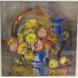 Marion Broom (1878-1962) - still life flowers, vase and dish, watercolour, signed lower right, (45cm