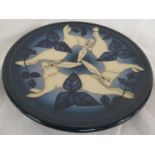 Dennis Chinaworks circular plaque - blue ground three hares motif No 10 dated 2007 impressed factory