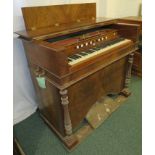 Lorenzo Valentine of Melton Mowbray harmonium in mahogany and walnut veneer case, five octaves and