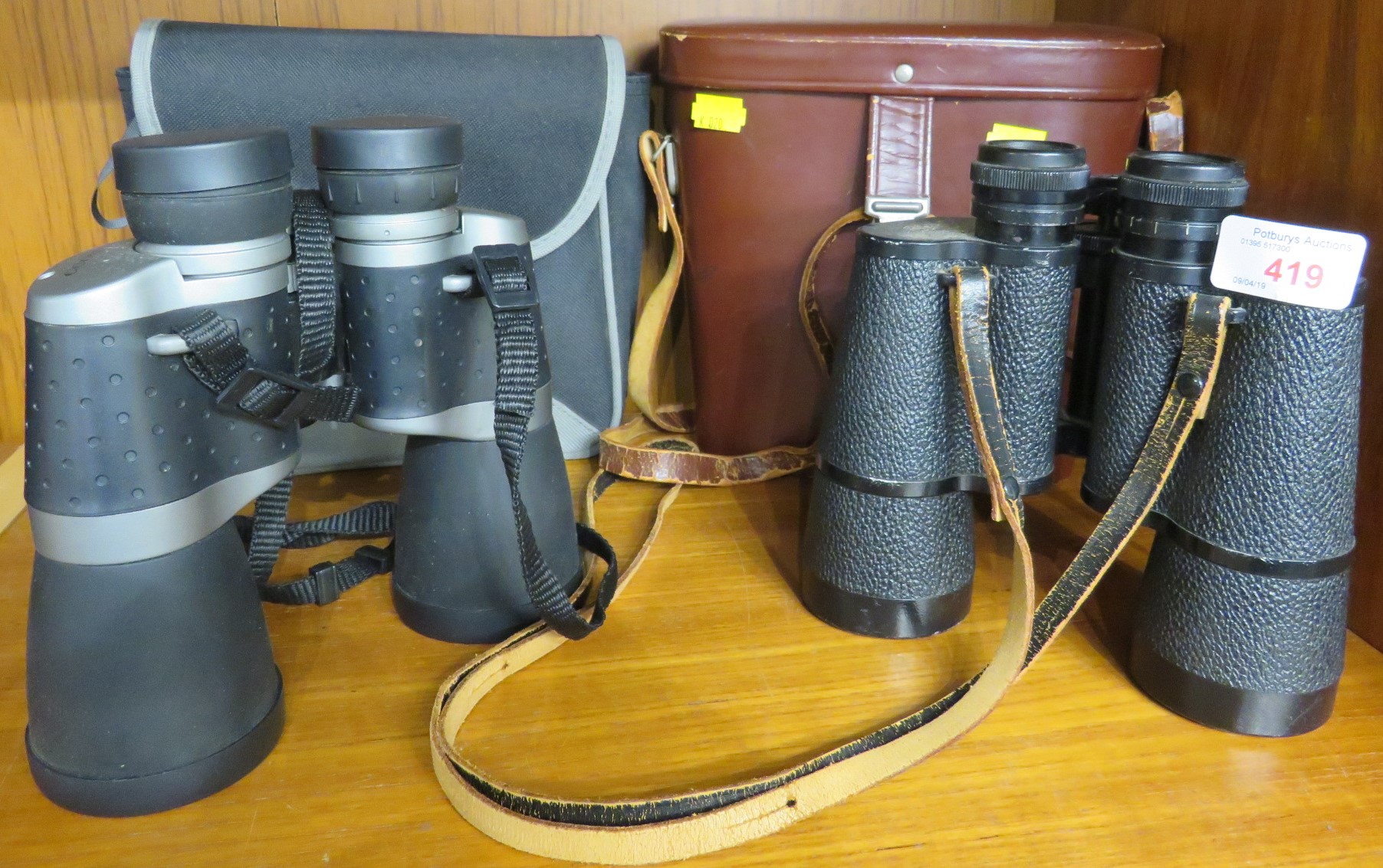 CARL ZEISS 10 X 50 BINOCULARS WITH LEATHER CASE AND CENTON 12 X 50 BINOCULARS WITH CASE