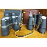 CARL ZEISS 10 X 50 BINOCULARS WITH LEATHER CASE AND CENTON 12 X 50 BINOCULARS WITH CASE