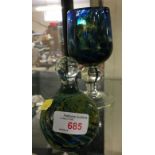 MURANO STYLE BLUE AND GREEN GLASS PAPERWEIGHT AND GOBLET