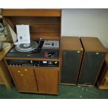 VINTAGE DYNATRON CASSETTE TRANSPOWER SRX26 WITH GARRARD TURNTABLE IN TEAK CABINET, WITH A PAIR OF