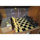 BOXWOOD CHESS SET, TOGETHER WITH TWO CHESS BOARDS