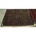 BROWN GROUND WOVEN PATTERNED 'OLD BALUCHI' FLOOR RUG, MULTIPLE MARGINS, 133CM BY 83CM