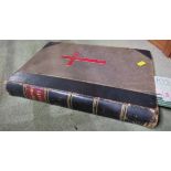 19TH CENTURY LEATHER BOUND 'RELIGIOUS PRINTS' SCRAPBOOK WITH CONTENTS, ILLUSTRATED HOLY BIBLE IN