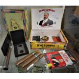 SMALL SELECTION OF CIGARS, INCLUDING KING EDWARD, TWO CIGAR BOXES, CIGAR CUTTER, ETC (ONE SHELF)