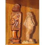 FAR EASTERN STYLE CARVED WOODEN FIGURE OF OLD MAN (24.5CM) AND CARVED WOODEN FIGURE OF WALKING