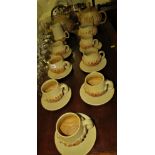 BERNARD ROOKE STUDIO POTTERY PART TEA SERVICE INCLUDING TEAPOT, CUPS AND SAUCERS WITH MATCHING