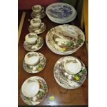 ALFRED MEAKIN DINNER AND TEA WARE DECORATED WITH COUNTRYSIDE LANDSCAPE, AND SIX ENOCH WEDGWOOD