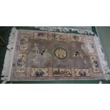GREY GROUND EMBOSSED CHINESE STYLE FLOOR RUG WITH CRANES PATTERN AND TASSELLED ENDS (154CMX 92CM)
